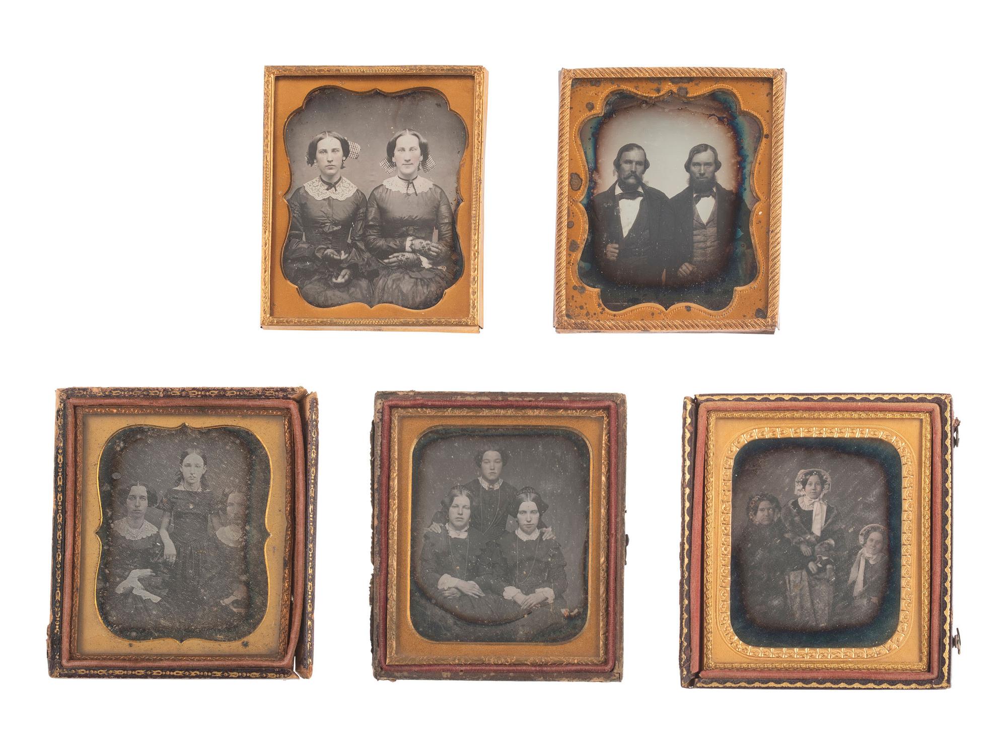[EARLY PHOTOGRAPHY]. 14 sixth plate daguerreotypes featuring pairs and trios of sitters.