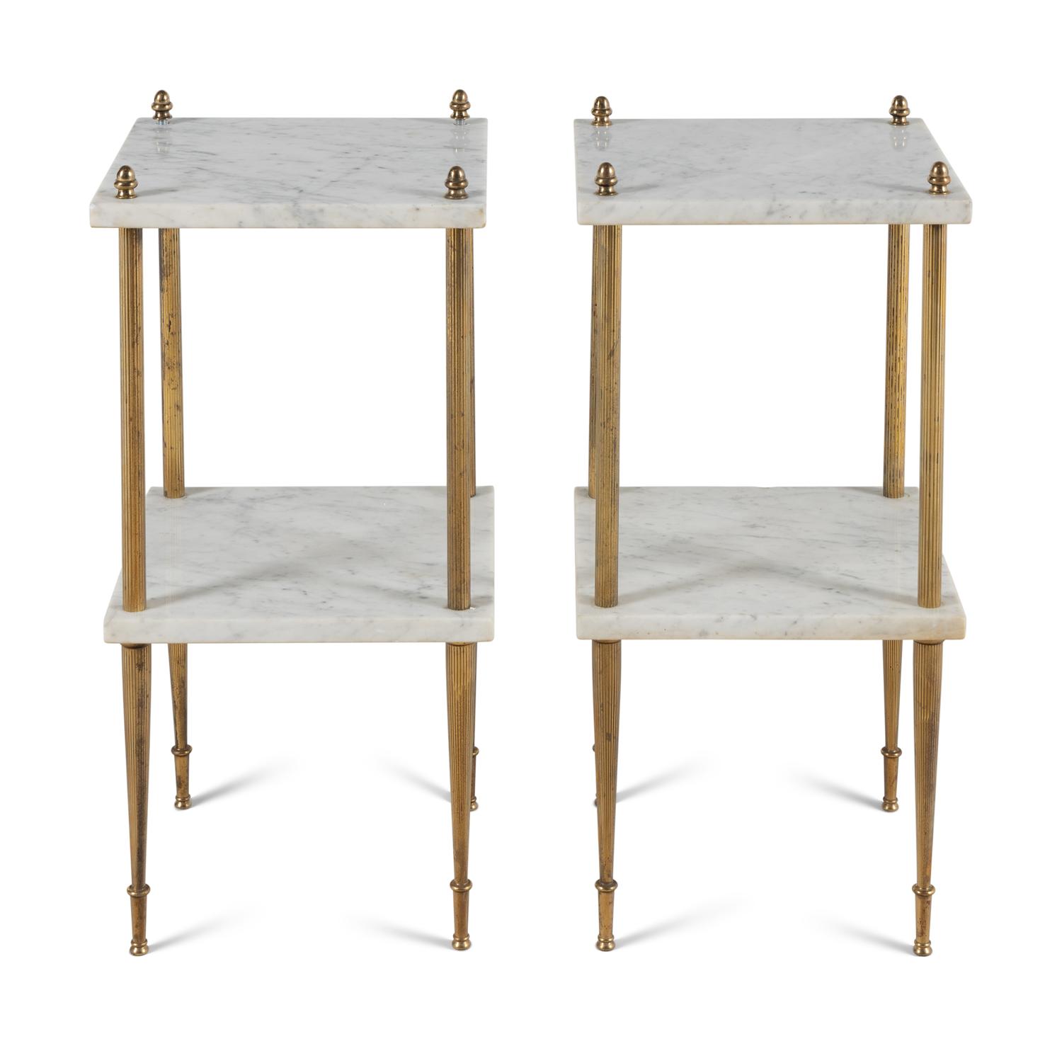 A Pair of Brass and Marble Side Tables