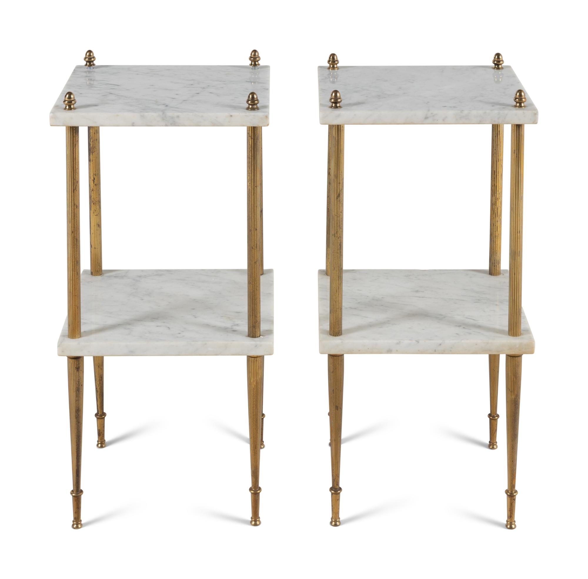 A Pair of Brass and Marble Side Tables