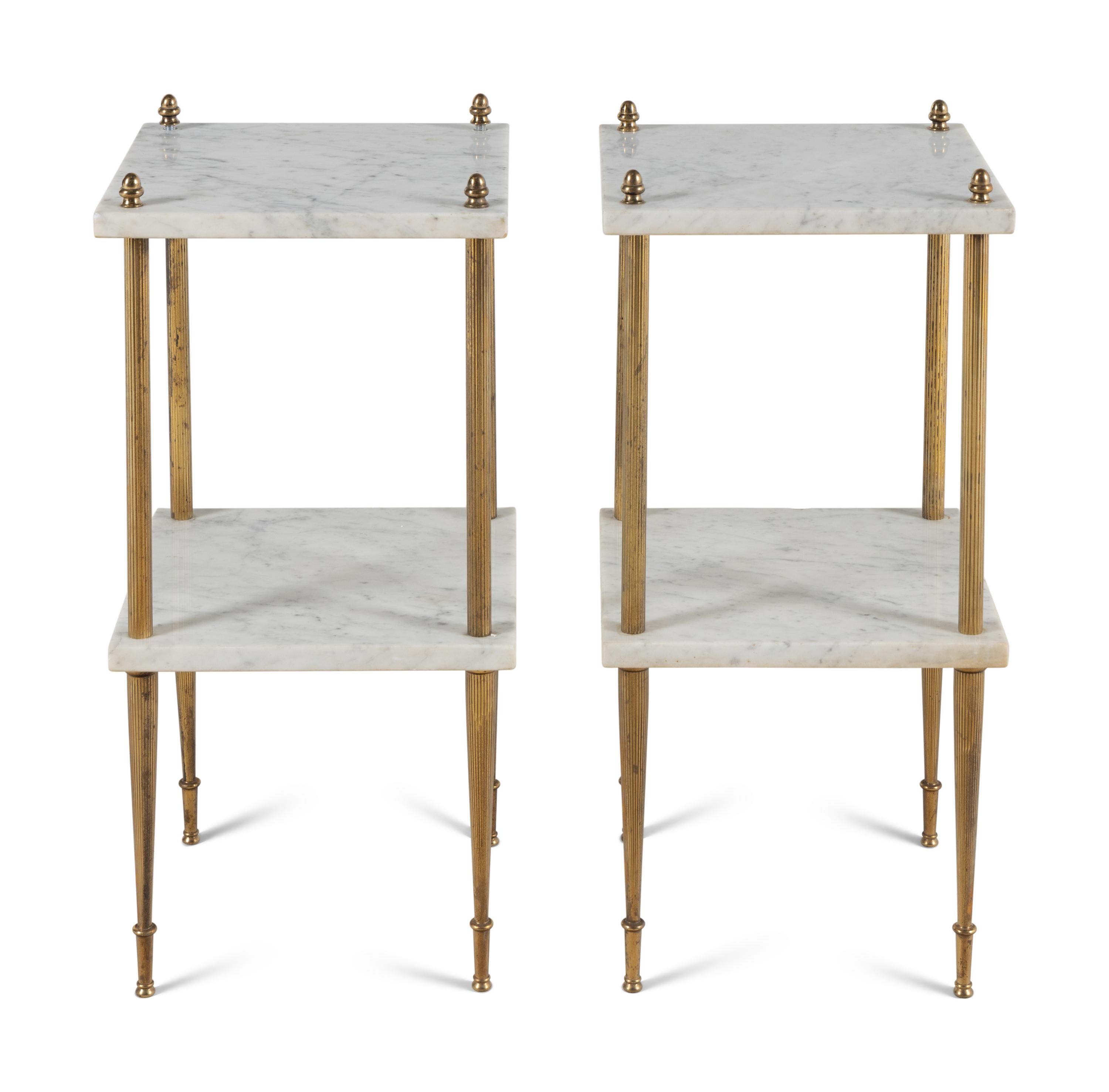 A Pair of Brass and Marble Side Tables