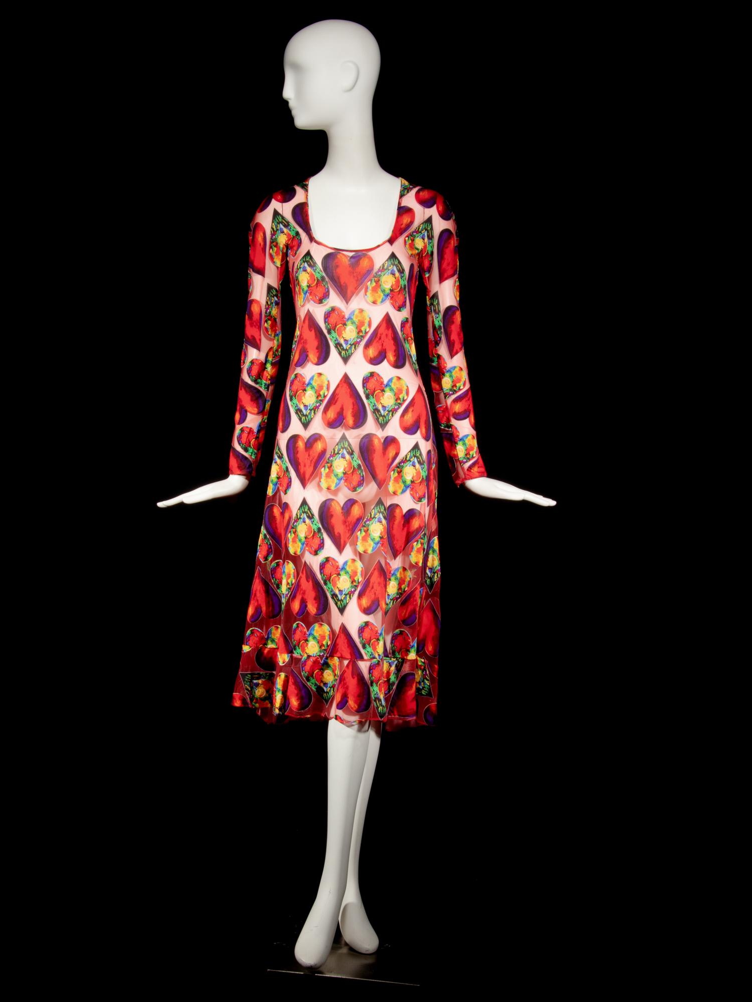 IMPORTANT GIANNI VERSACE DÉVORÉ JIM DINE HEART DRESS, FORMERLY OWNED BY GIANNI VERSACE, S/S 1997