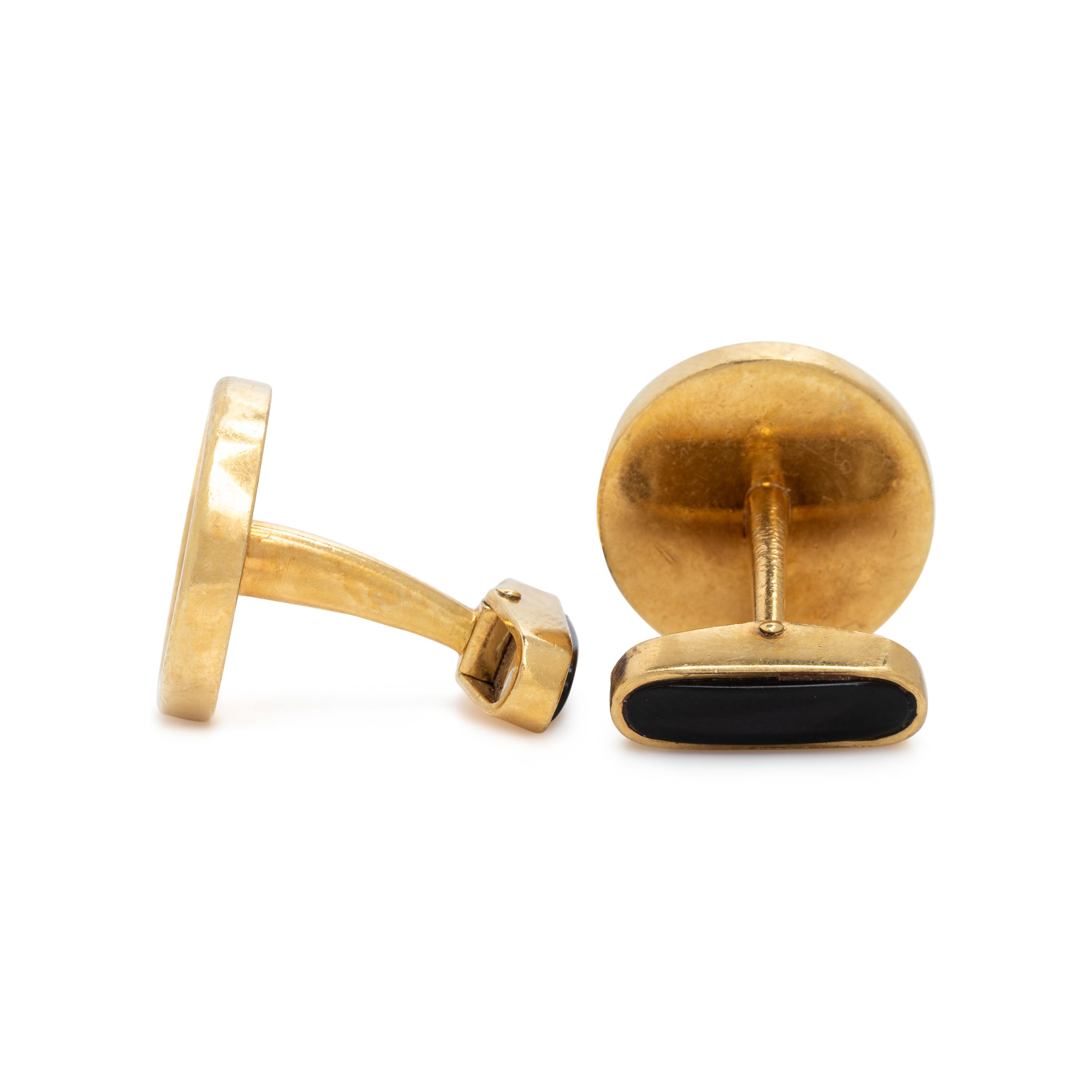 Mother-of-Pearl, Onyx, and Yellow Gold Cufflinks