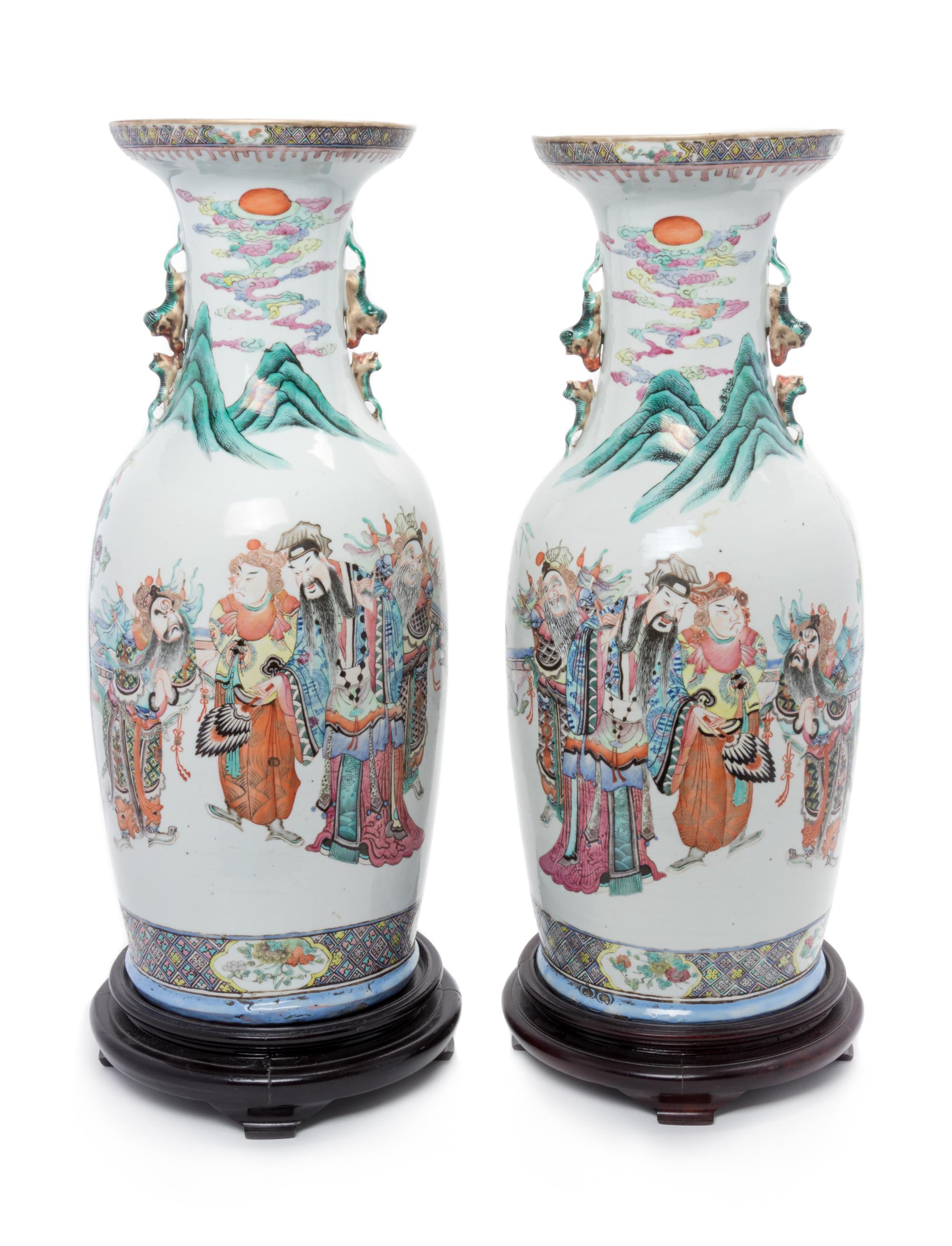 A Pair of Chinese Famille Rose Porcelain Vases Height 23 3/4 inches. — LATE 19TH/EARLY 20TH CENTURY