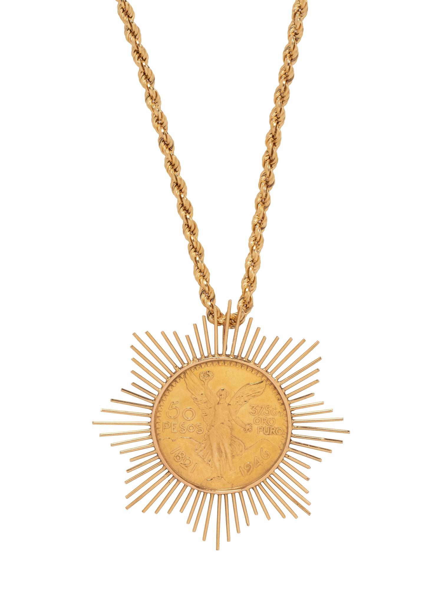 YELLOW GOLD AND COIN PENDANT/NECKLACE