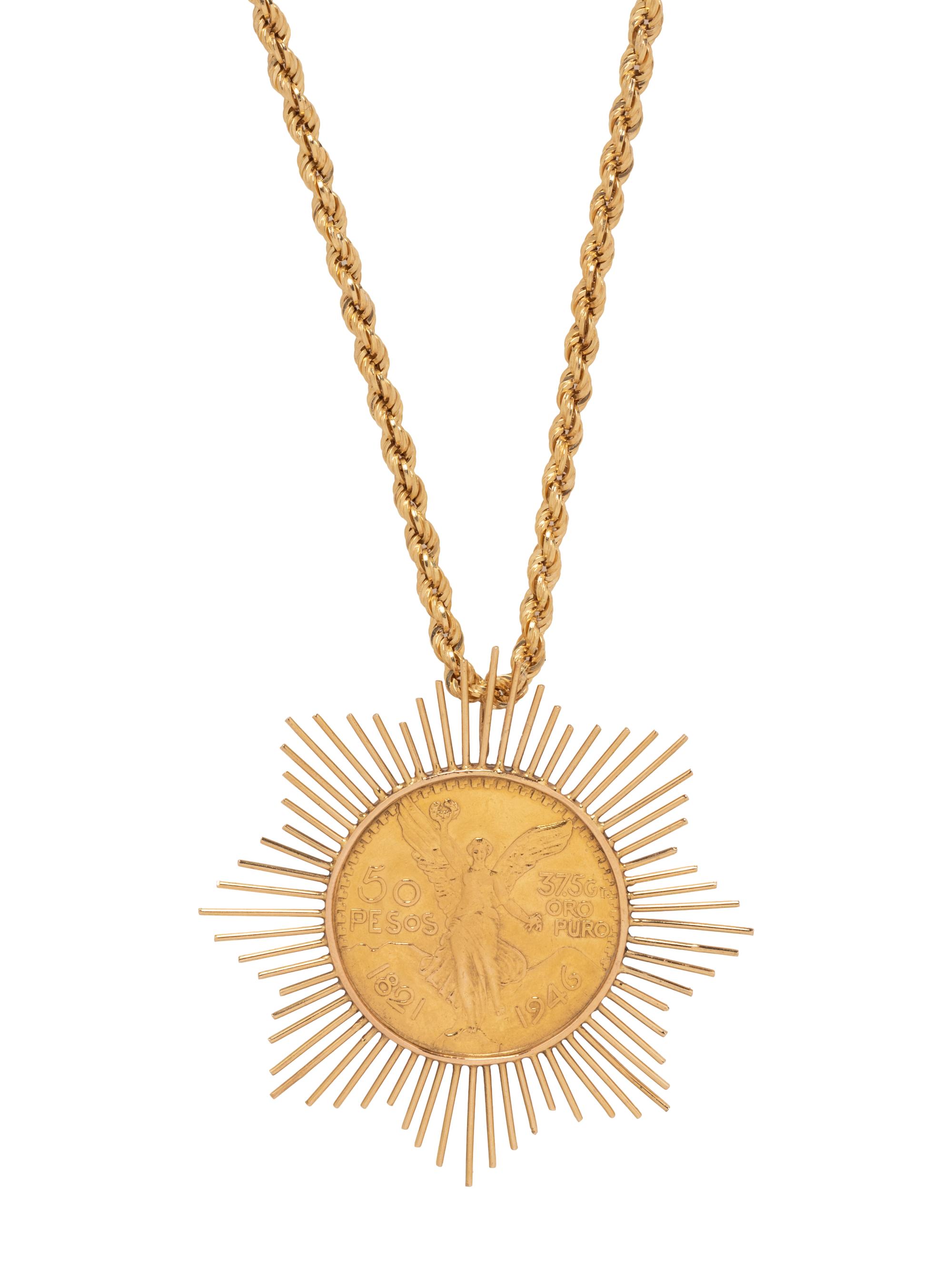 YELLOW GOLD AND COIN PENDANT/NECKLACE