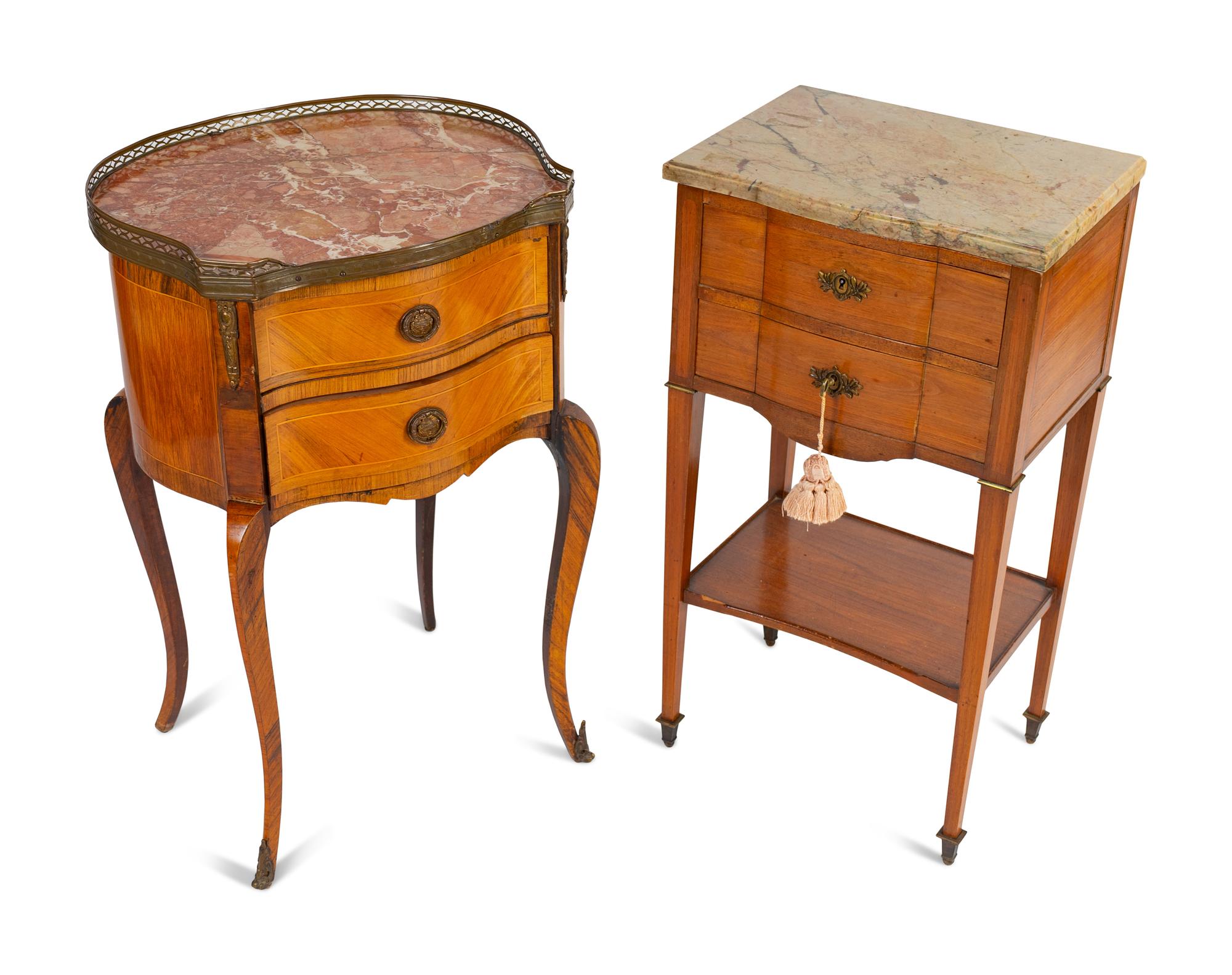 Two Louis XV Style Marble-Top Side Tables