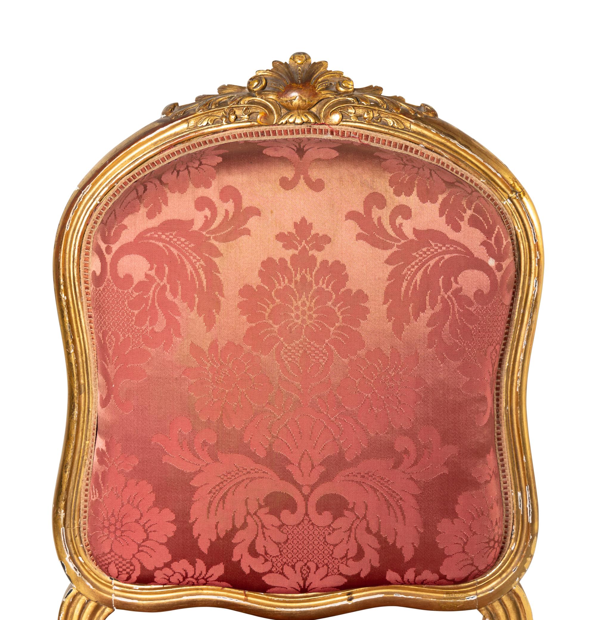 A Pair of Louis XV Style Giltwood Side Chairs