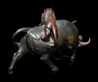 A Japanese Bronze Okimono of Two Tigers and A Bull