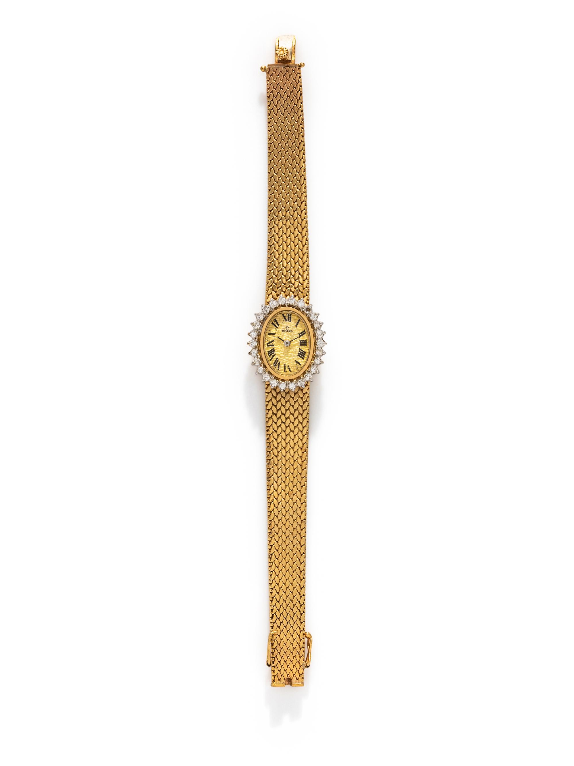 OMEGA, 14K YELLOW GOLD AND DIAMOND WATCH