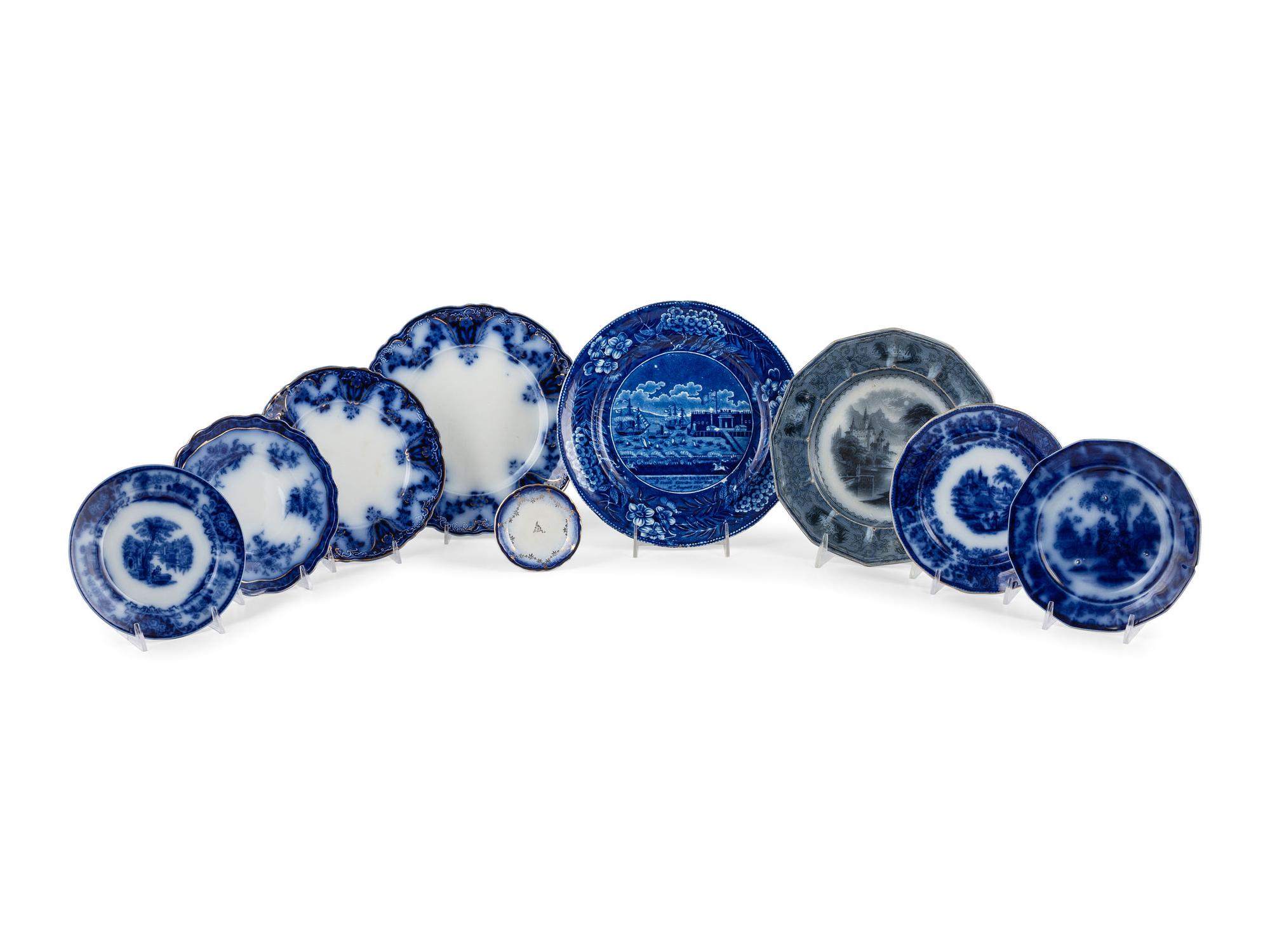 A Group of Flow Blue and Transferware Table Articles