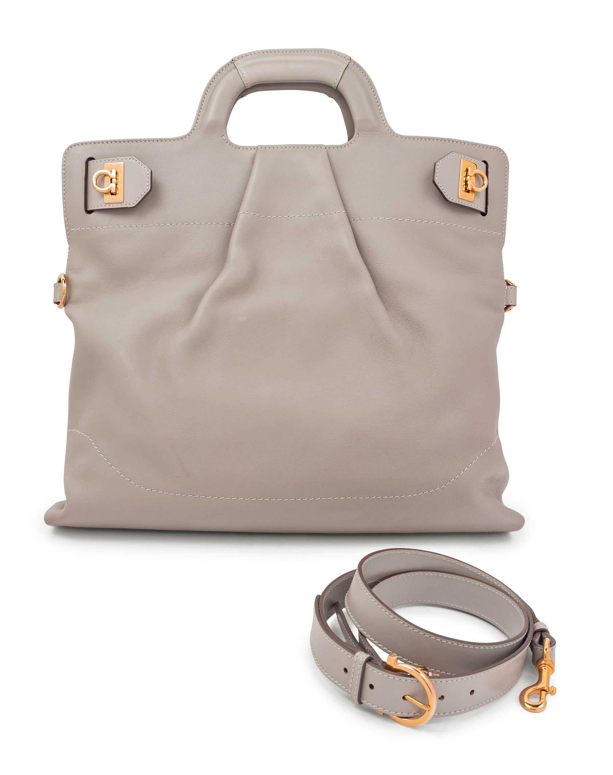 Salvatore Ferragamo Gray Leather Handbag, 2000s