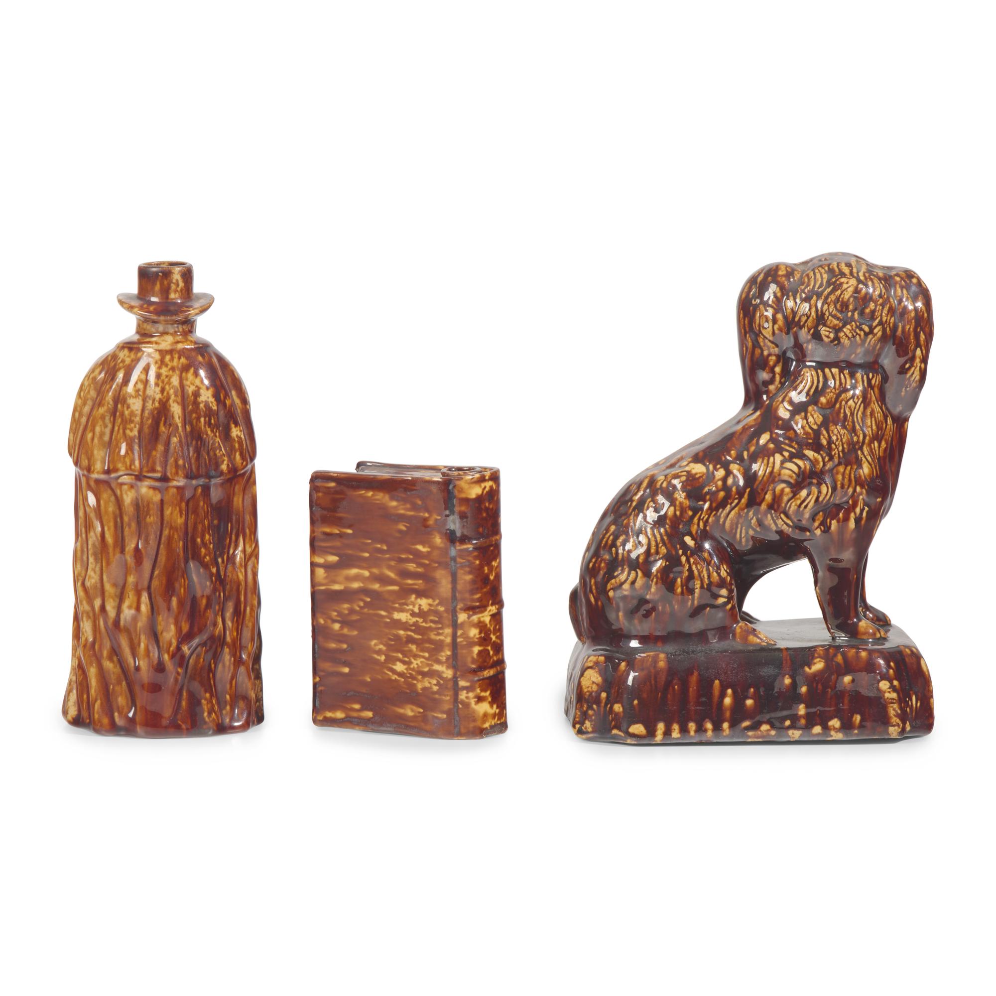 A Group of Three Rockingham Glazed Earthenware and Yellowware Items