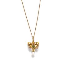 ART NOUVEAU, PERIDOT, DIAMOND, PEARL AND ENAMEL PENDANT/NECKLACE