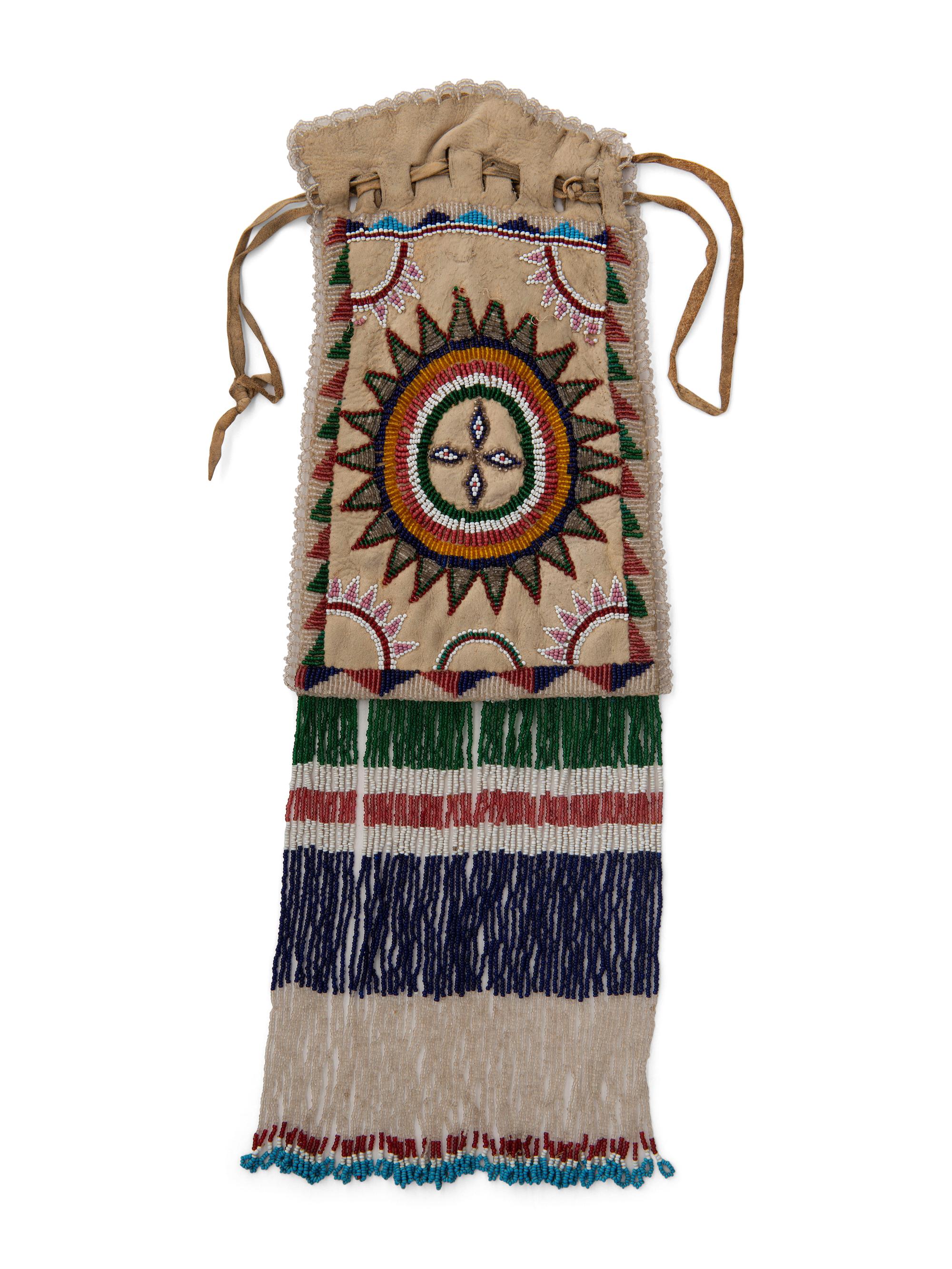 Apache Beaded Hide Drawstring Bag