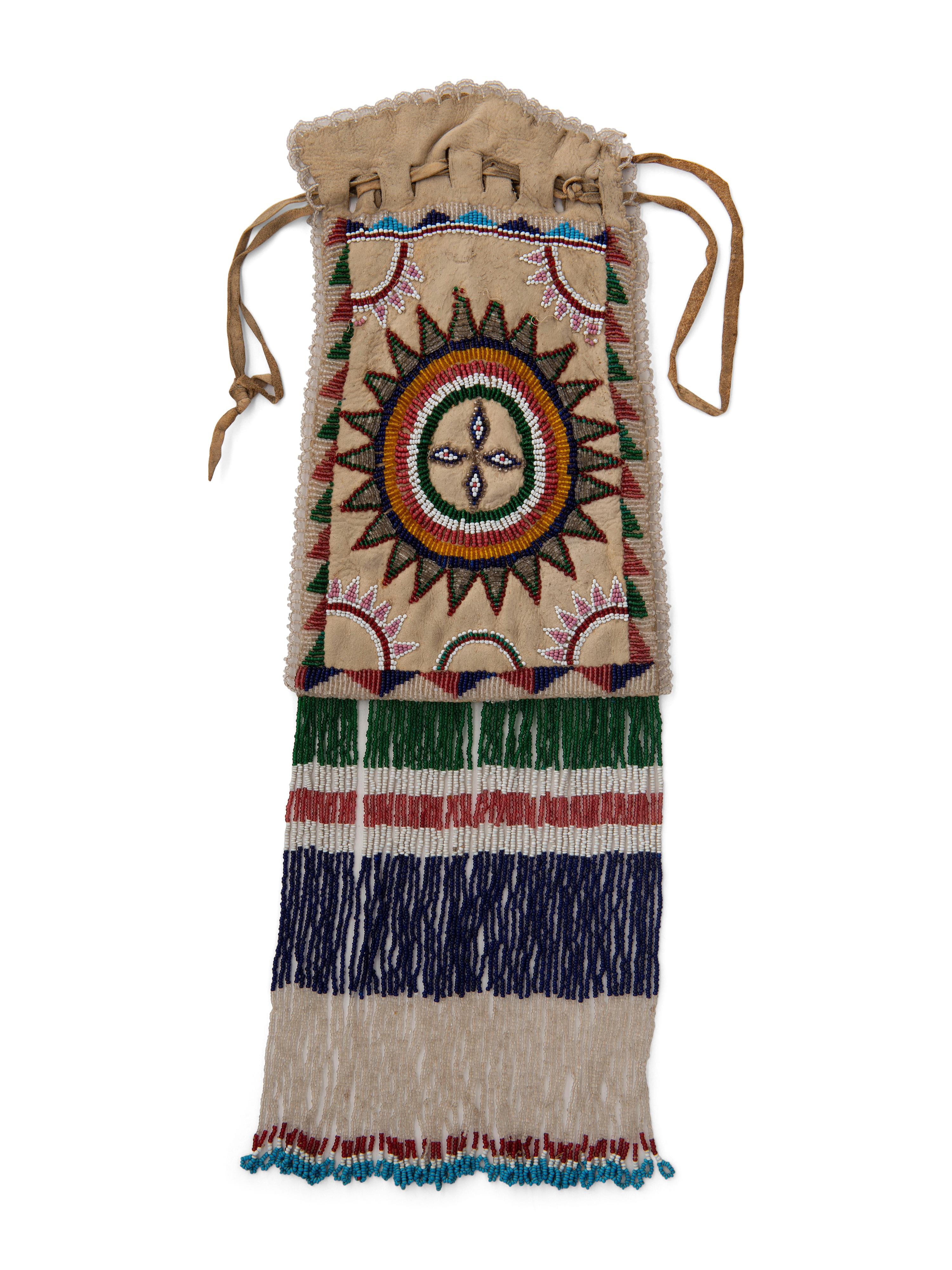 Apache Beaded Hide Drawstring Bag