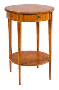 A Walnut-Veneered Occasional Table Height 29 x diameter 20 inches. — 20TH CENTURY