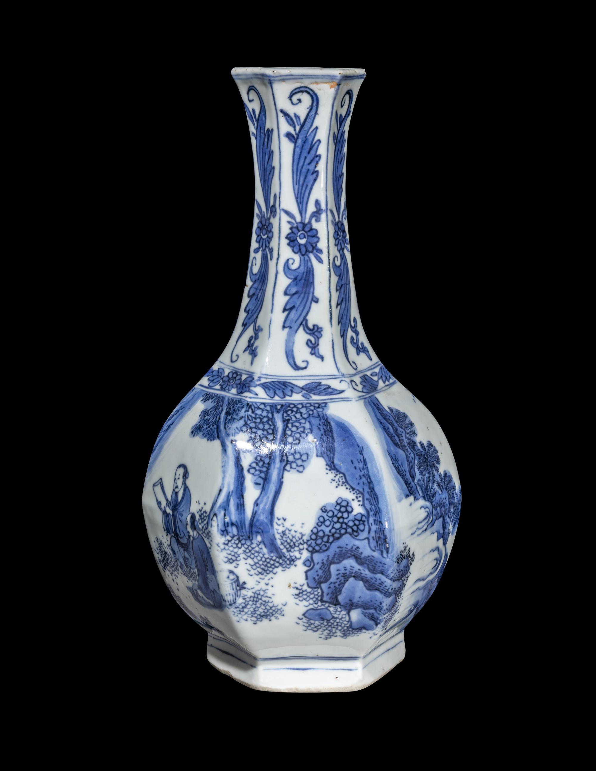 A Chinese Blue and White Porcelain Hexagonal Vase