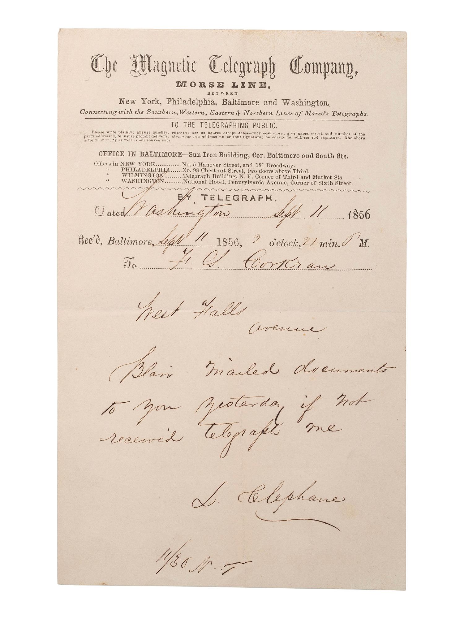 [SLAVERY & ABOLITION] -- [COCKRAN, Francis S. (1814-1886)]. Archive of letters to Maryland abolitionist and Underground Railroad supporter, comprising: