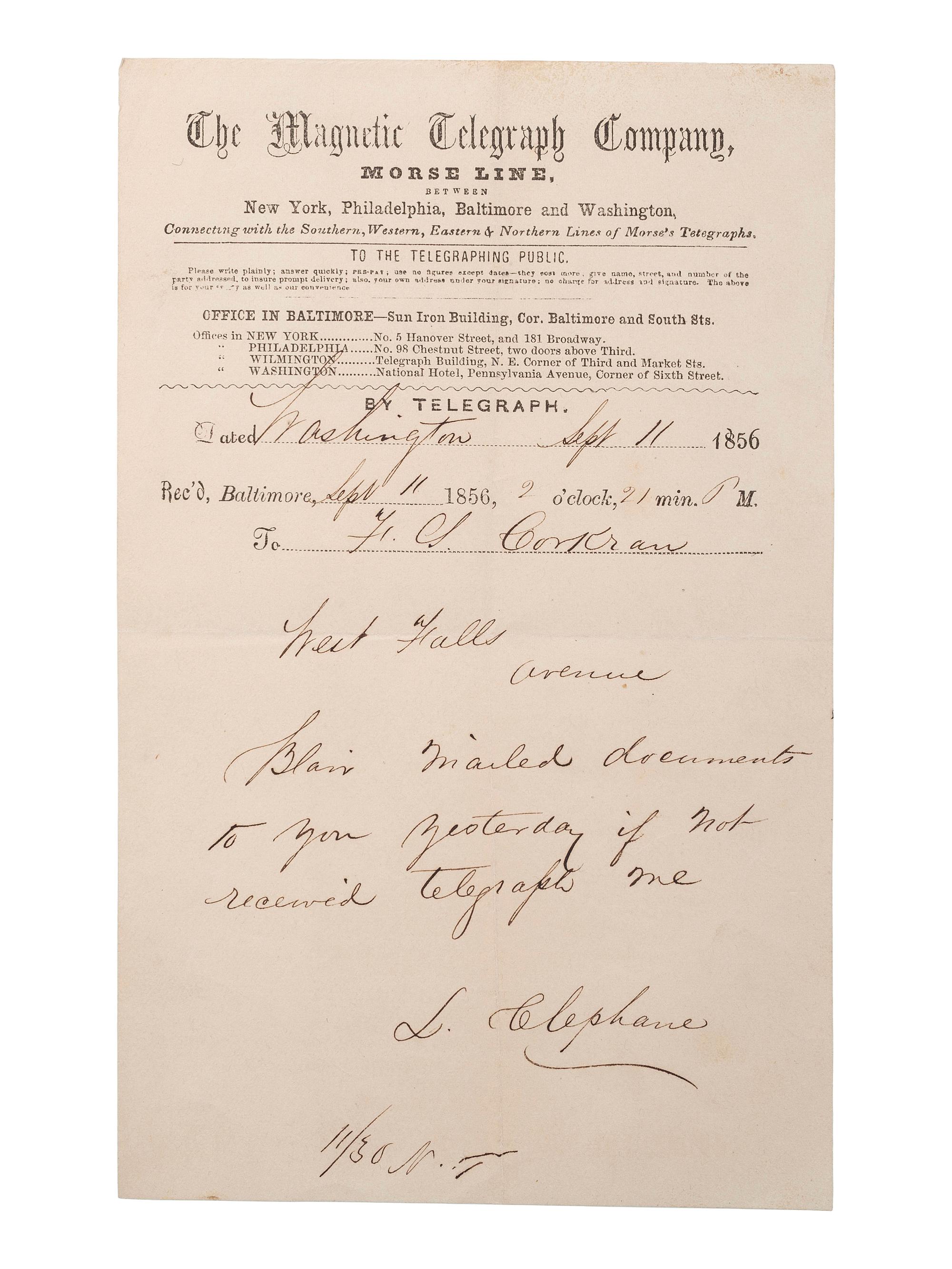 [SLAVERY & ABOLITION] -- [COCKRAN, Francis S. (1814-1886)]. Archive of letters to Maryland abolitionist and Underground Railroad supporter, comprising: