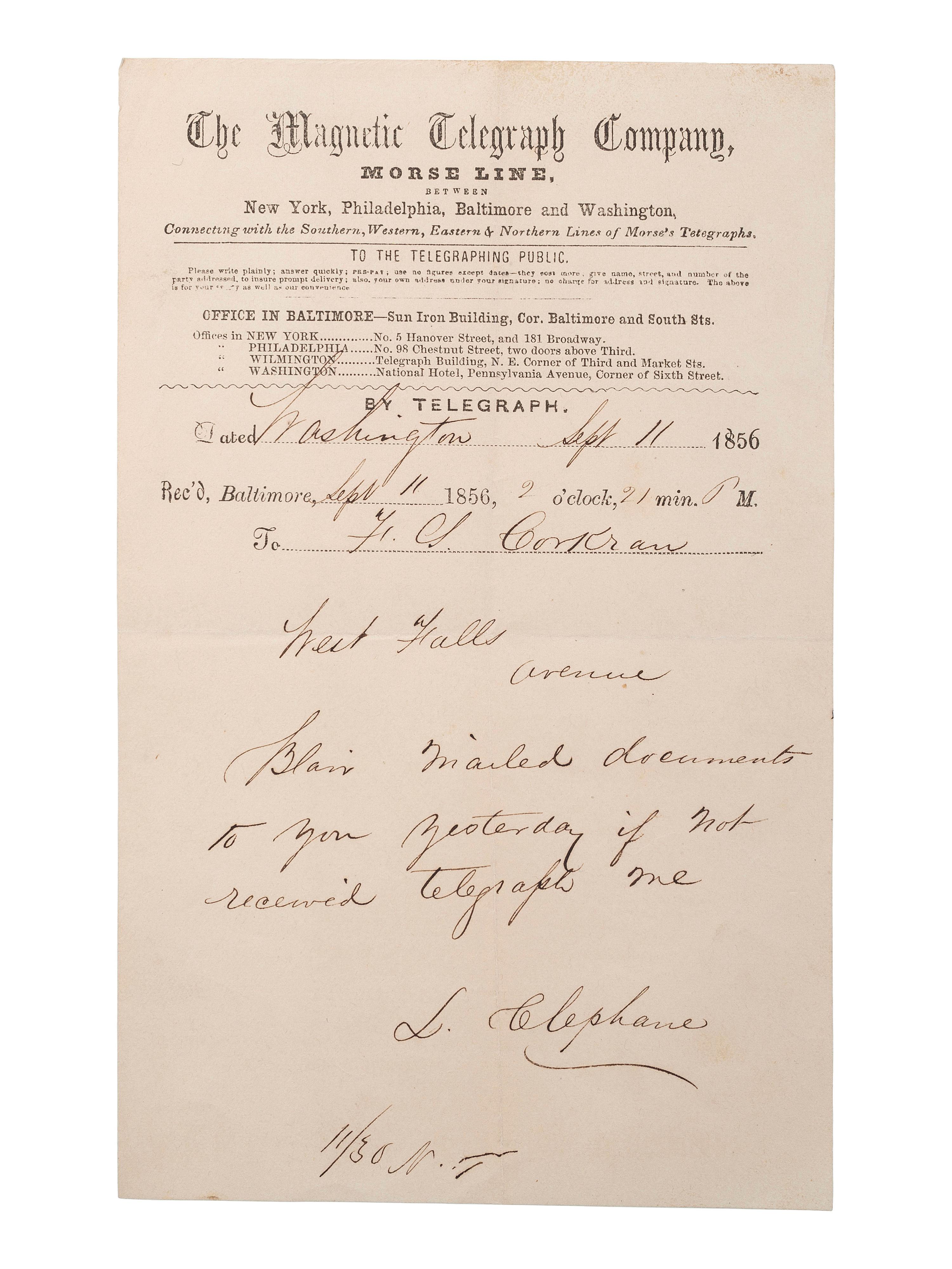 [SLAVERY & ABOLITION] -- [COCKRAN, Francis S. (1814-1886)]. Archive of letters to Maryland abolitionist and Underground Railroad supporter, comprising: