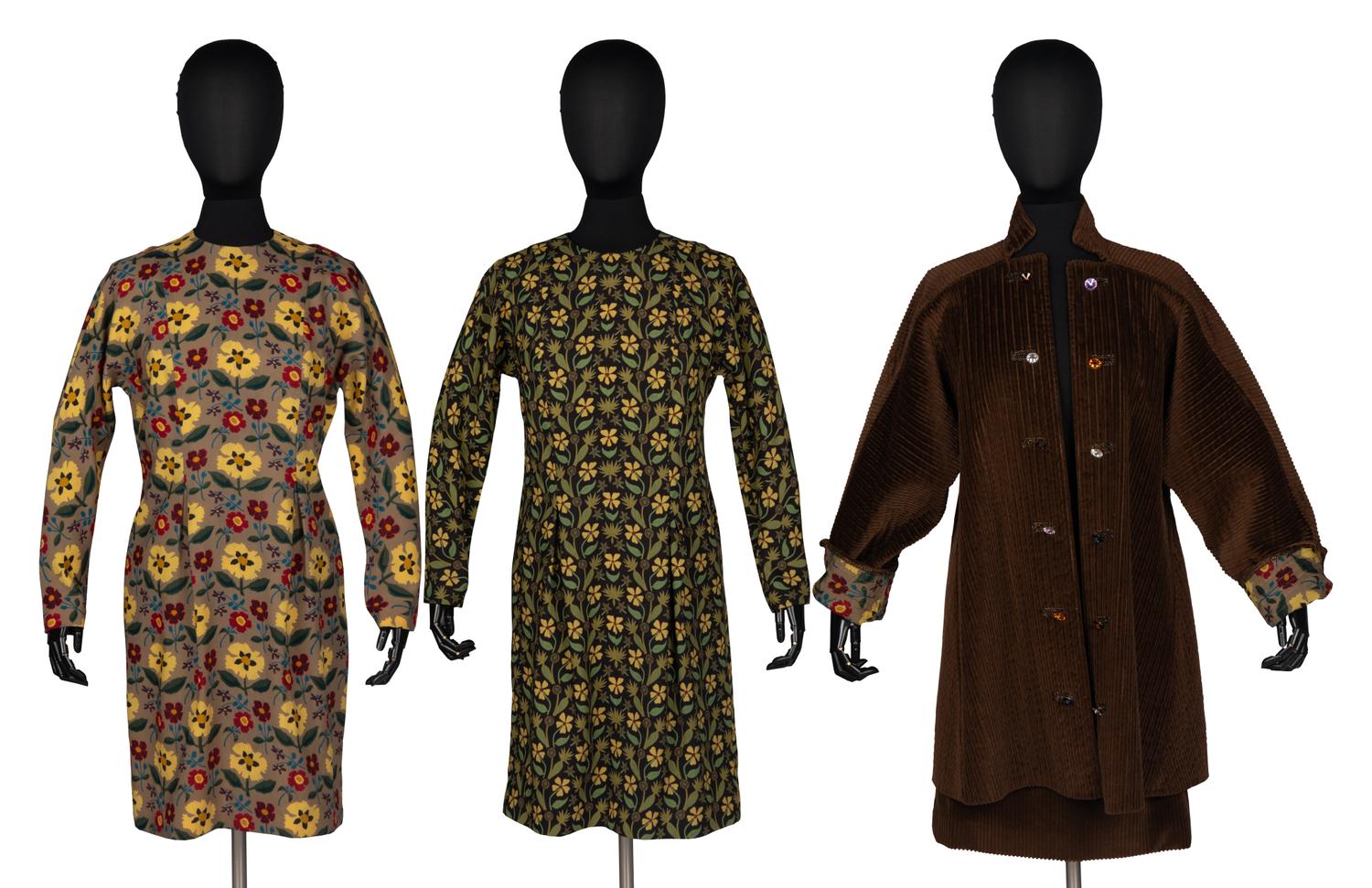 Corduroy Jacket and Skirt with Two Floral-Print Dresses by Geoffrey Beene