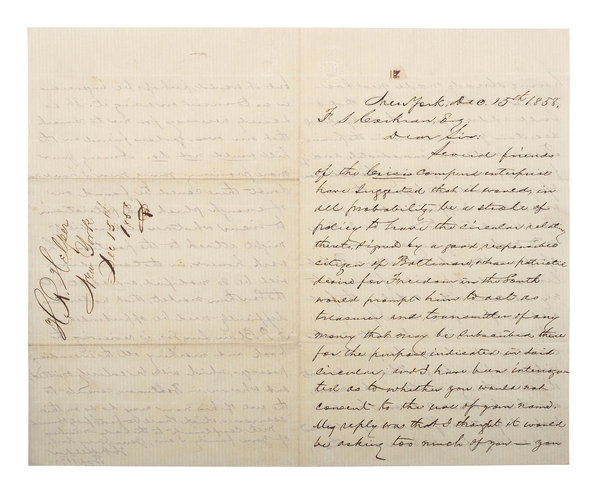 [SLAVERY & ABOLITION] -- [COCKRAN, Francis S. (1814-1886)]. Archive of letters to Maryland abolitionist and Underground Railroad supporter, comprising: