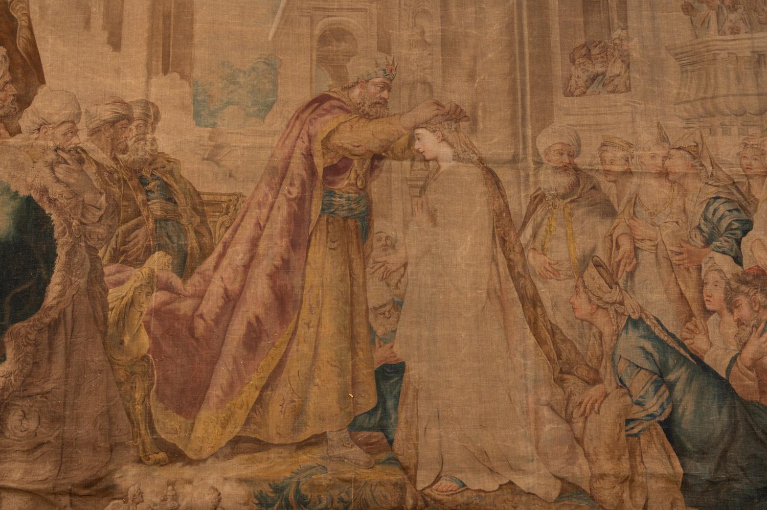 An Italian Painted Tapestry Depicting the Coronation of Esther