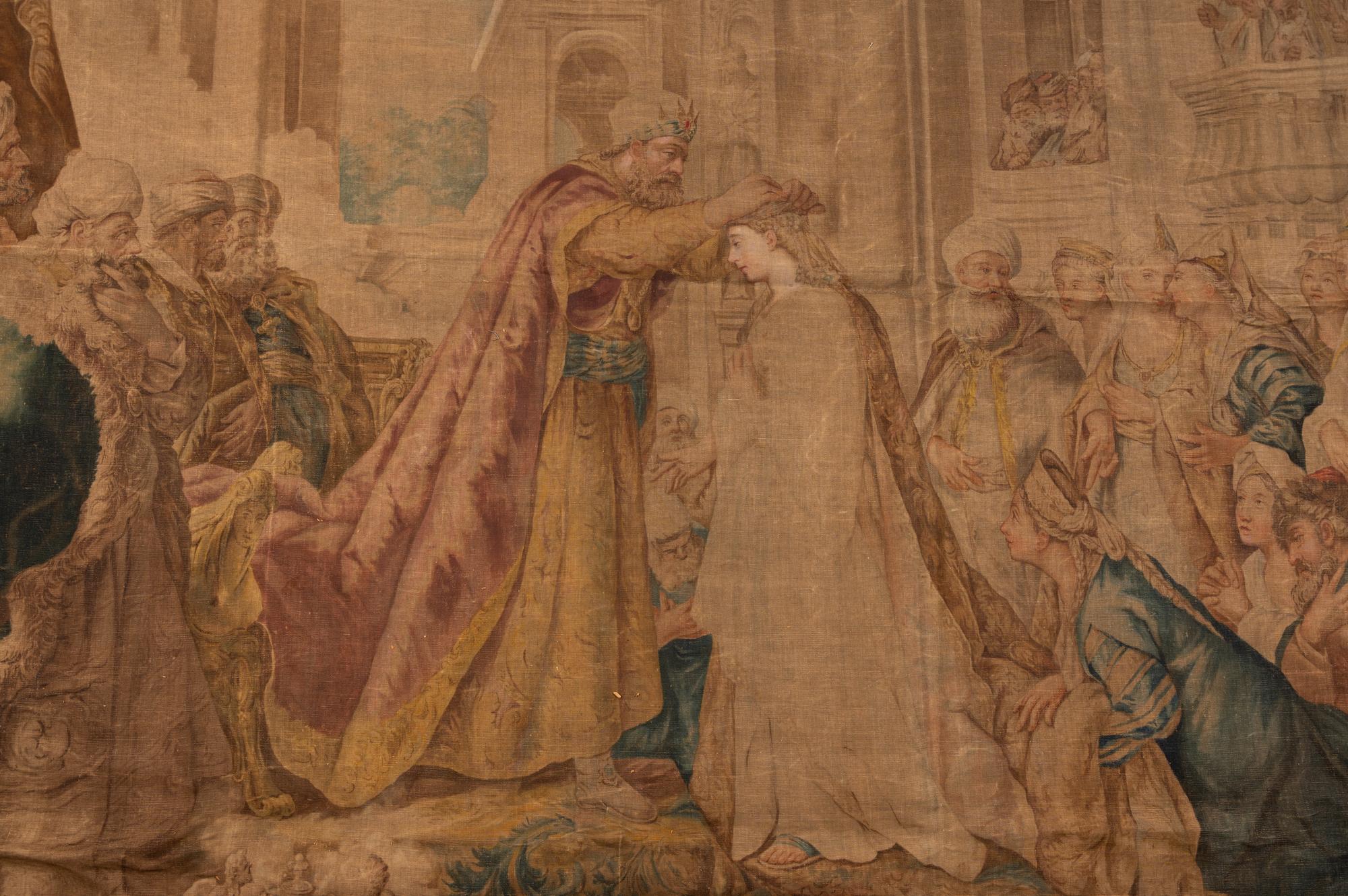An Italian Painted Tapestry Depicting the Coronation of Esther