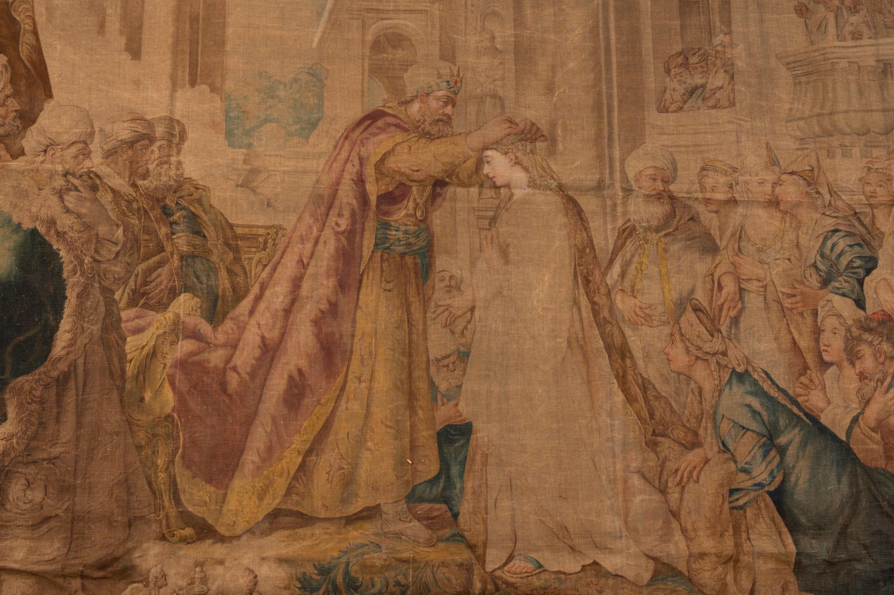 An Italian Painted Tapestry Depicting the Coronation of Esther