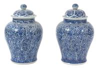 A Pair of Blue and White Chinese Export Porcelain Covered Jars — 19TH CENTURY
