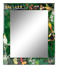A Reverse Painted Mirror depicting Tropical Flora and Fauna — 20TH CENTURY
