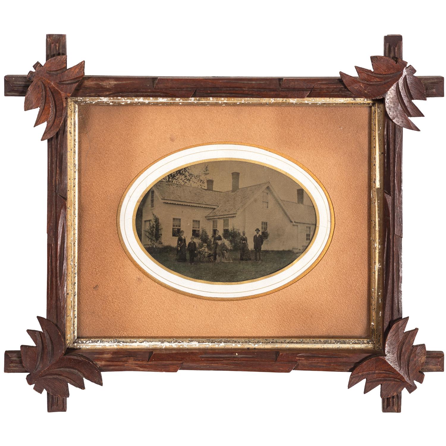 [EARLY PHOTOGRAPHY - OUTDOOR SCENES]. A group of 3 framed outdoor tintypes featuring buildings, comprising: