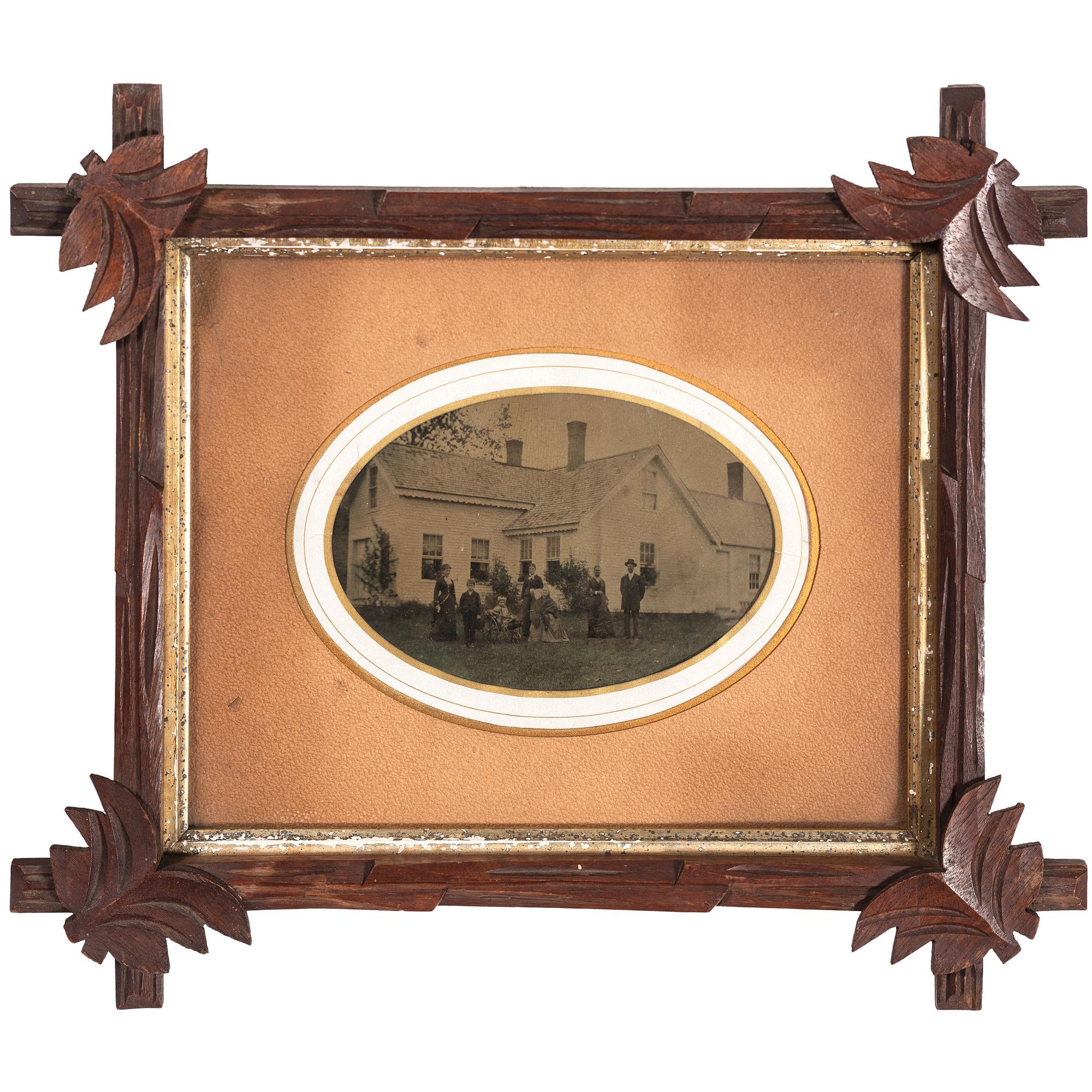 [EARLY PHOTOGRAPHY - OUTDOOR SCENES]. A group of 3 framed outdoor tintypes featuring buildings, comprising: