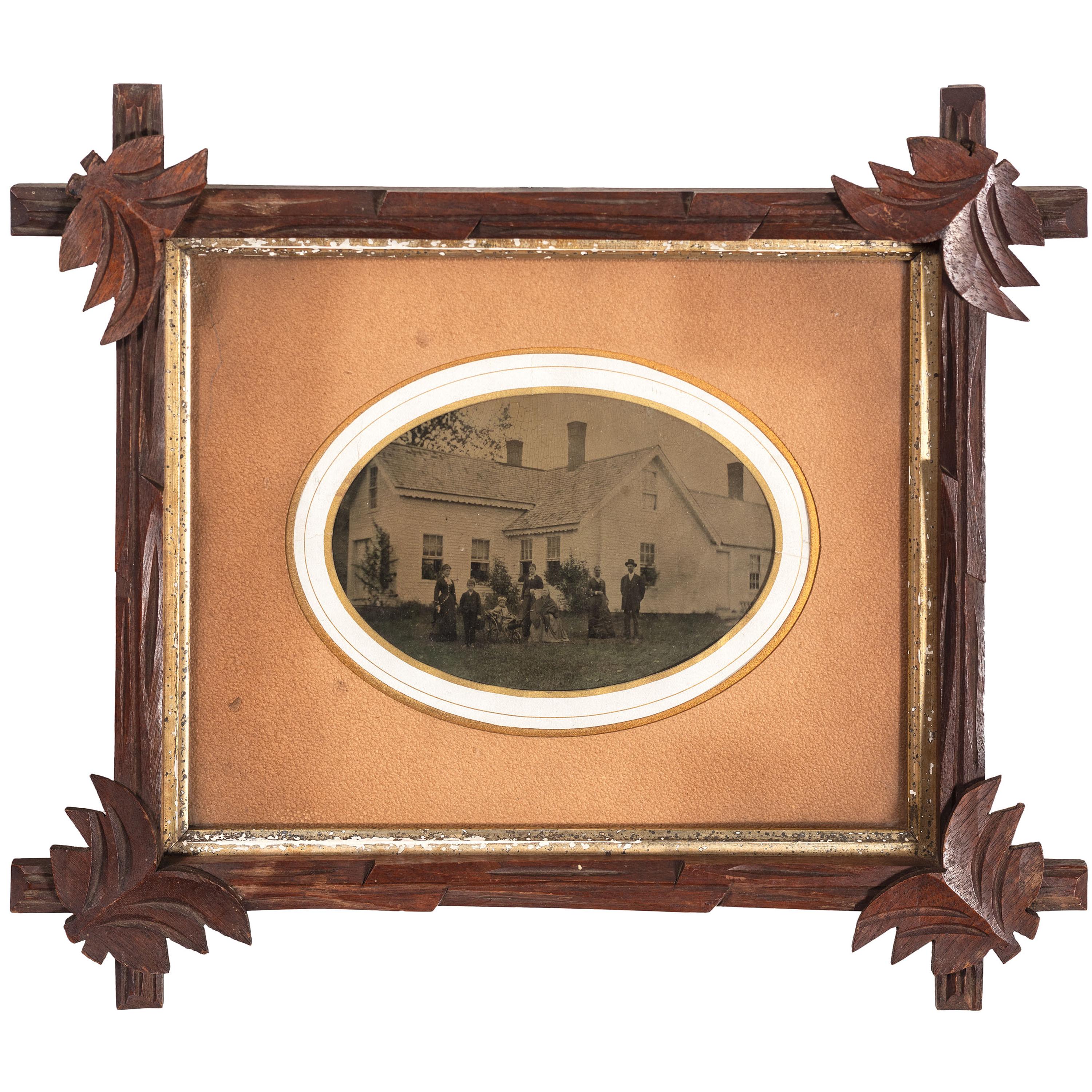 [EARLY PHOTOGRAPHY - OUTDOOR SCENES]. A group of 3 framed outdoor tintypes featuring buildings, comprising: