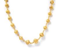 A Yellow Gold Graduated Textured Bead Longchain, 34.60 dwts.