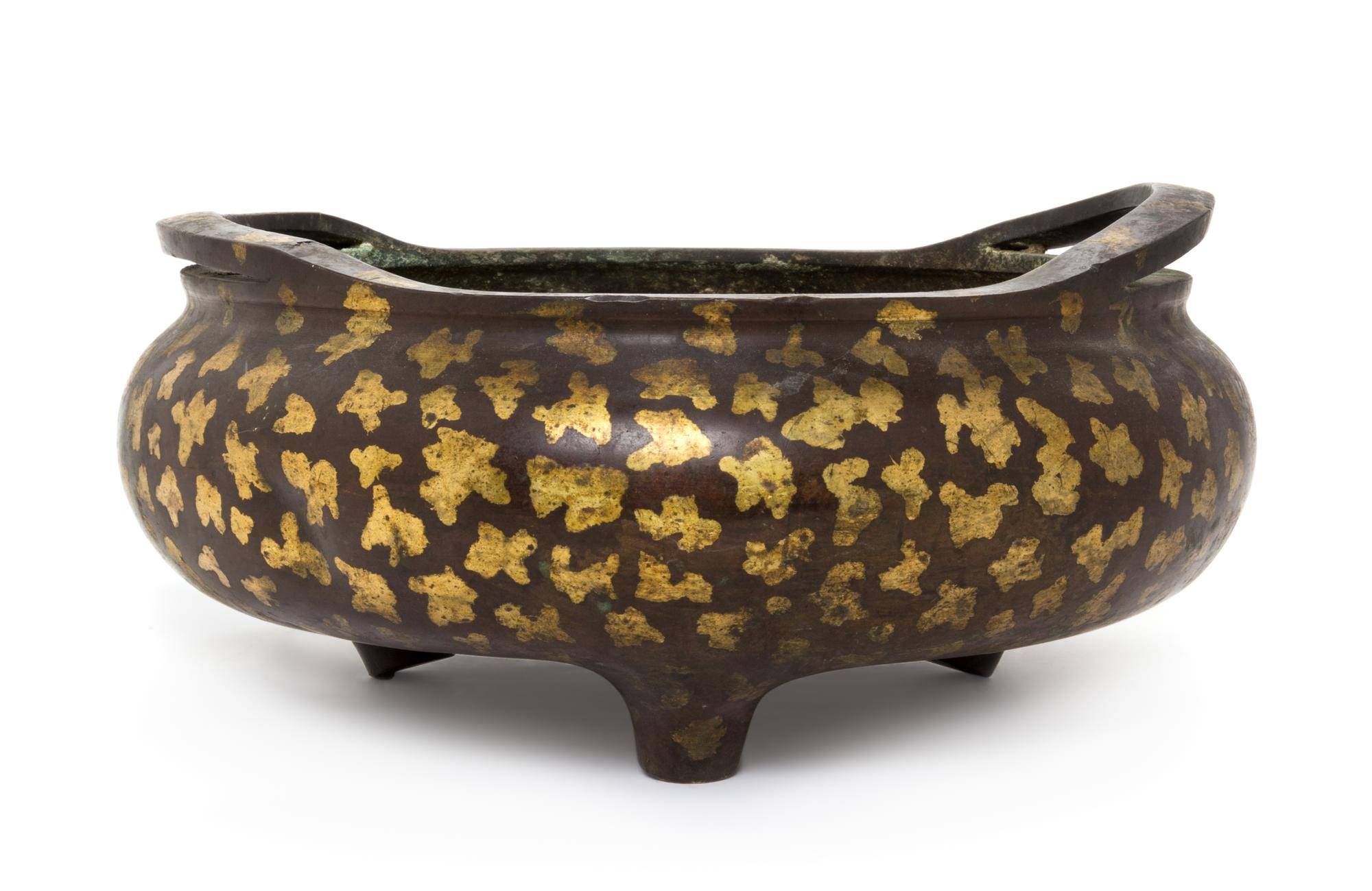 A Gilt-Splashed Bronze Incense Burner Diameter 13 inches. — 18TH CENTURY
