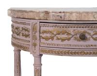 A Pair of Louis XV Style Painted Demi-lune Marble Top Console Tables — 20TH CENTURY
