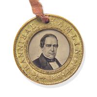 [LINCOLN-HAMLIN CAMPAIGN]. A presidential campaign token featuring ferrotype portraits of Lincoln and Hamlin, ca. 1860.