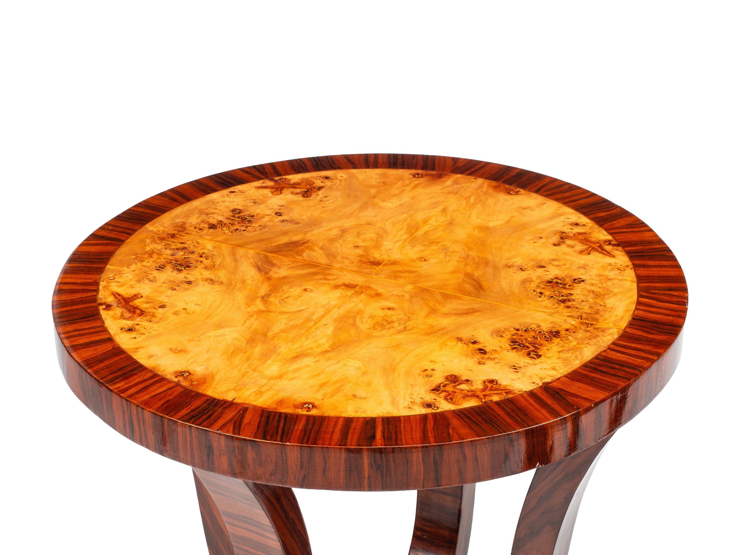 A Pair of Art Deco Style Burlwood, Rosewood and Part Ebonized Side Tables