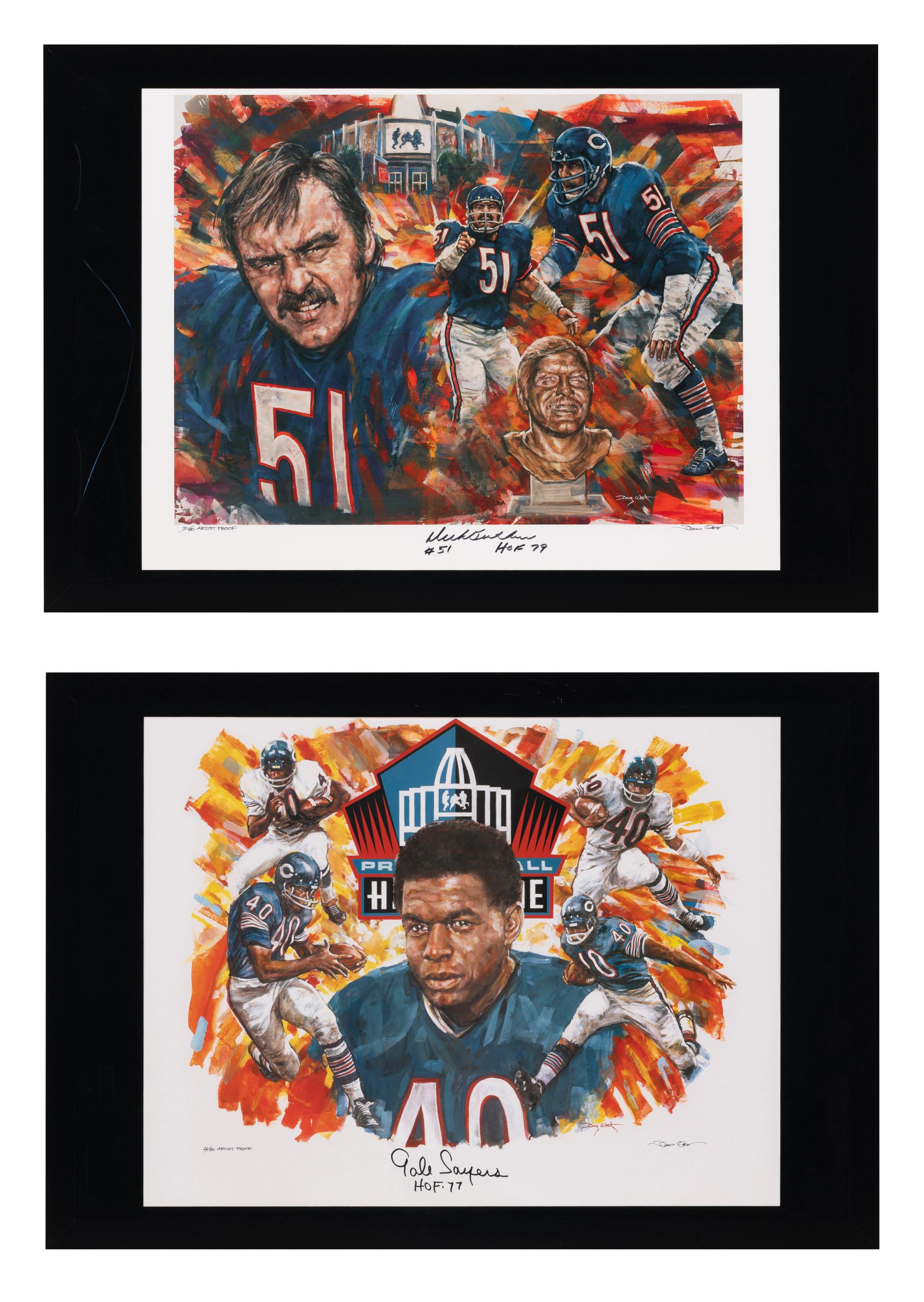 A Rare Group of Two Chicago Bears Limited Edition Oversized Signed Lithographs Featuring Dick Butkus and Gale Sayers