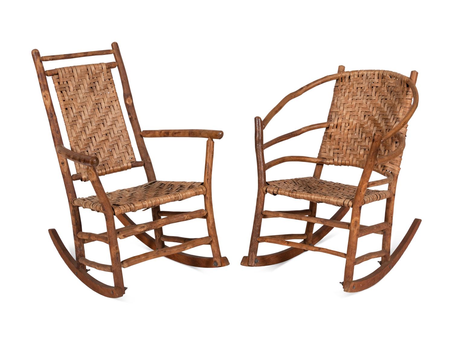 A Pair of Rustic Bentwood Rocking Chairs
