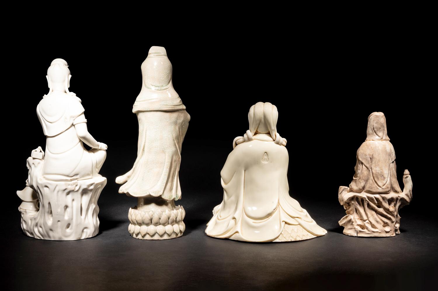 Four Chinese Blanc-de-Chine Porcelain Figures of Guanyin