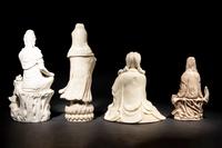 Four Chinese Blanc-de-Chine Porcelain Figures of Guanyin