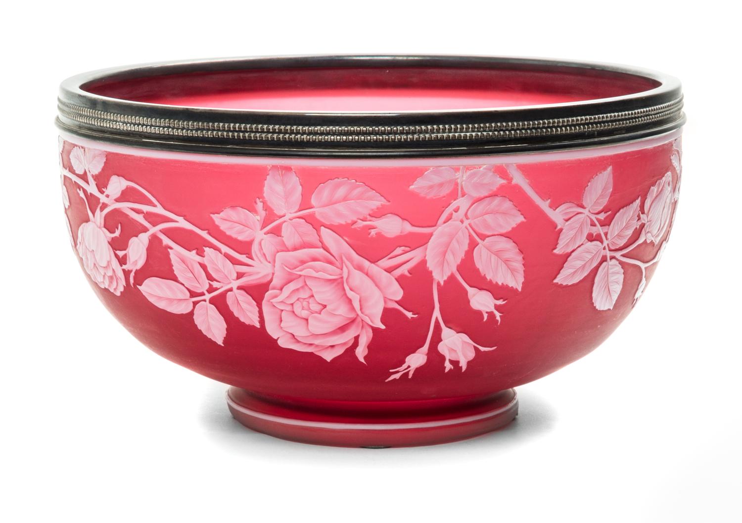 A Thomas Webb & Sons Silver Mounted Cameo Glass Bowl Diameter 9 1/4 inches. — CIRCA 1890-1900
