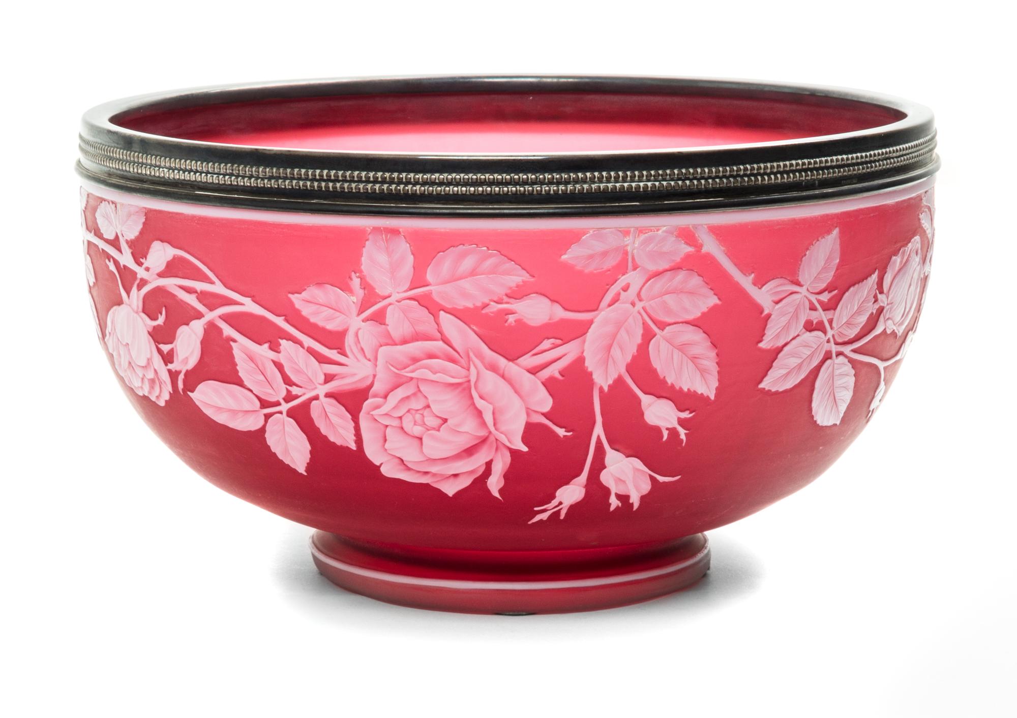 A Thomas Webb & Sons Silver Mounted Cameo Glass Bowl Diameter 9 1/4 inches. — CIRCA 1890-1900