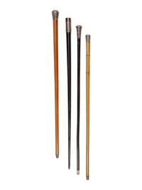 Four English Metal-Mounted System Walking Sticks