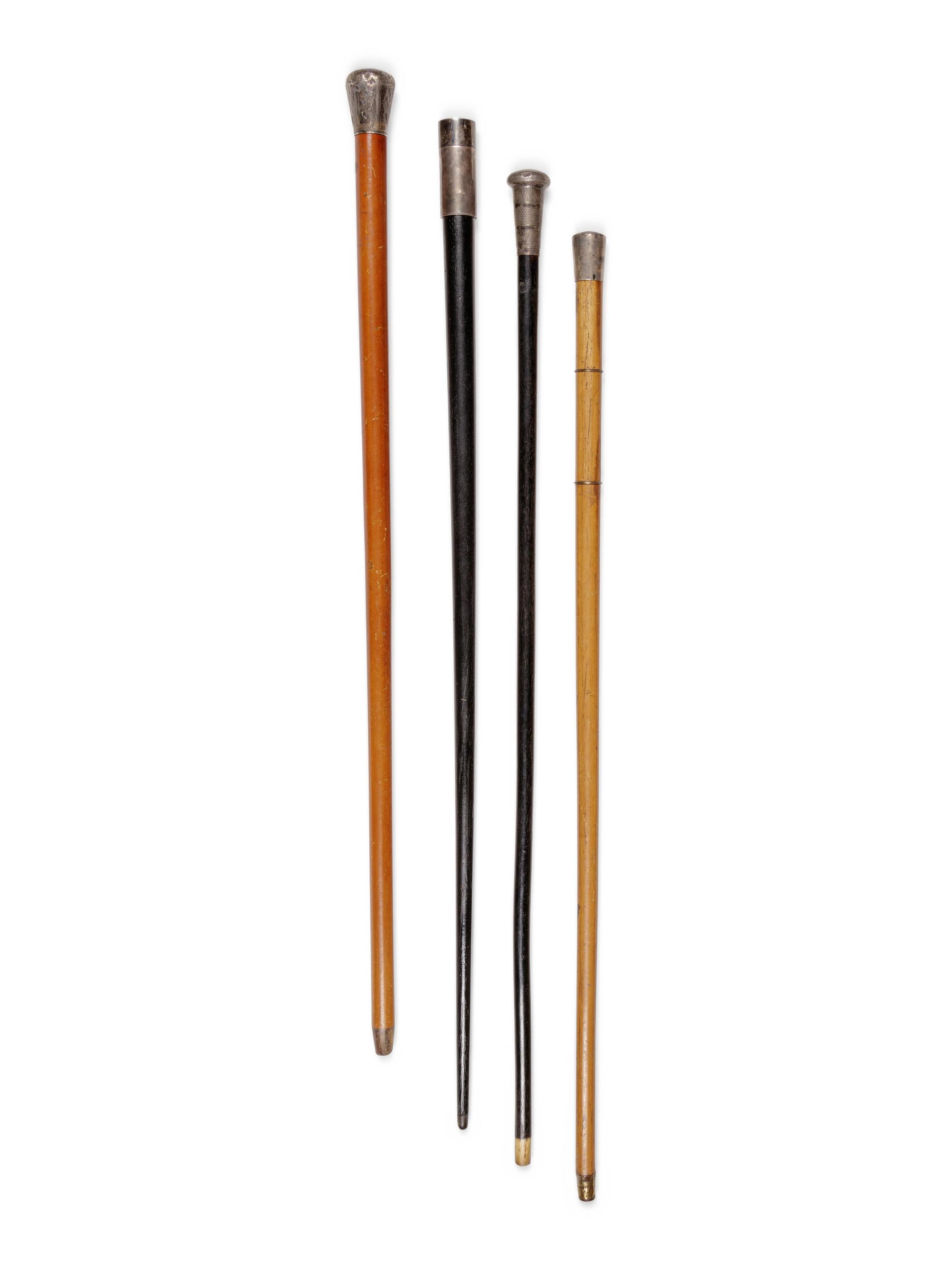 Four English Metal-Mounted System Walking Sticks