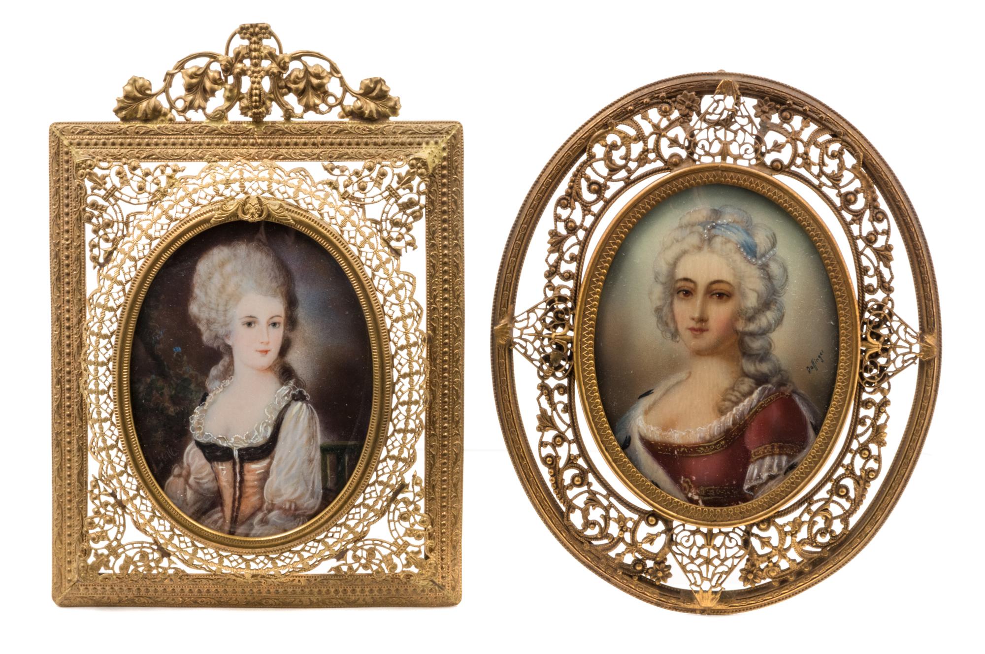 Two Continental Portrait Miniatures Larger example 3 3/8 x 2 1/2 inches. — 19TH/20TH CENTURY