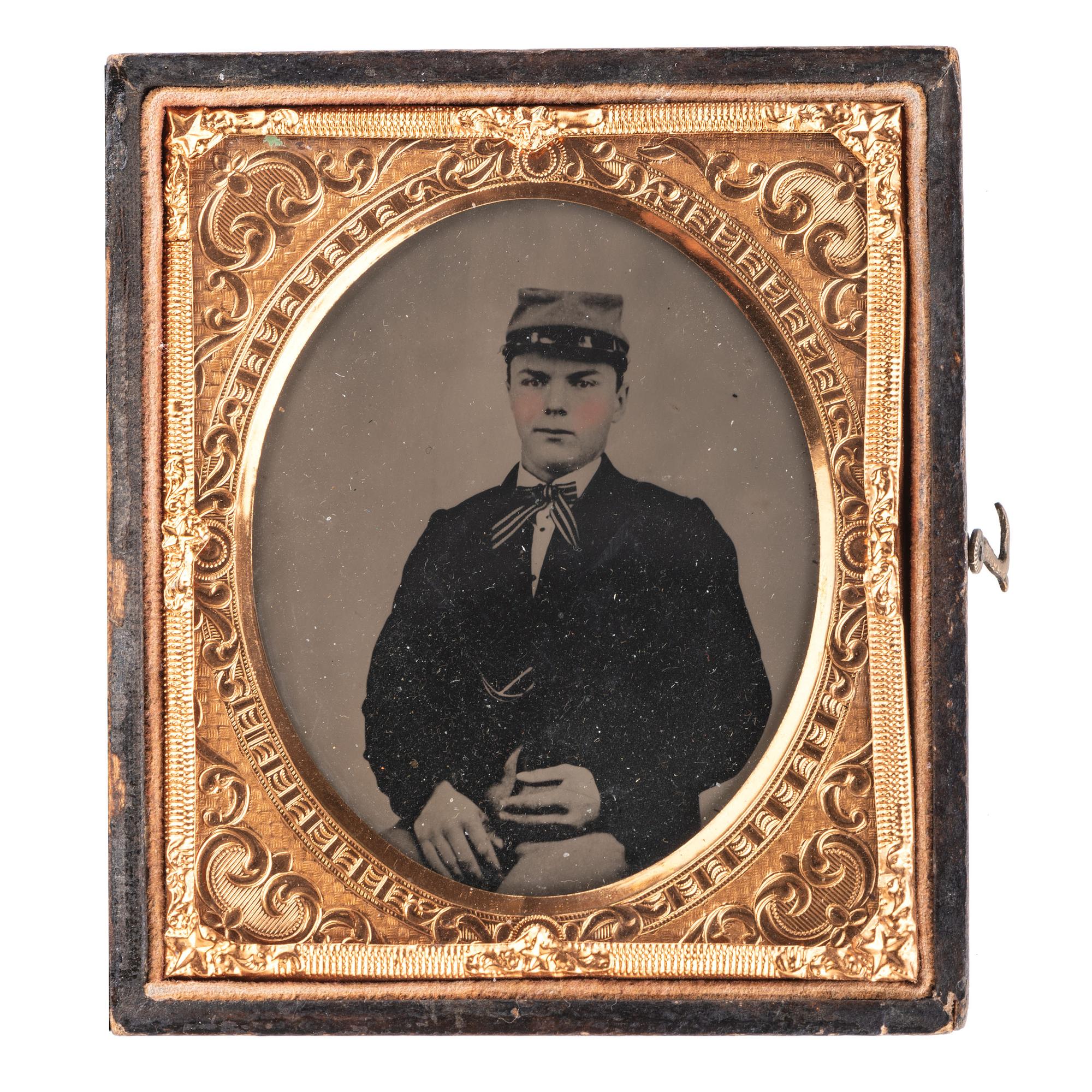 [CIVIL WAR]. A group of 2 cased images, incl. sixth plate tintype of Jos. Banks, 3rd New York Artillery. Washington, DC: Bell & Bro., 1860s.
