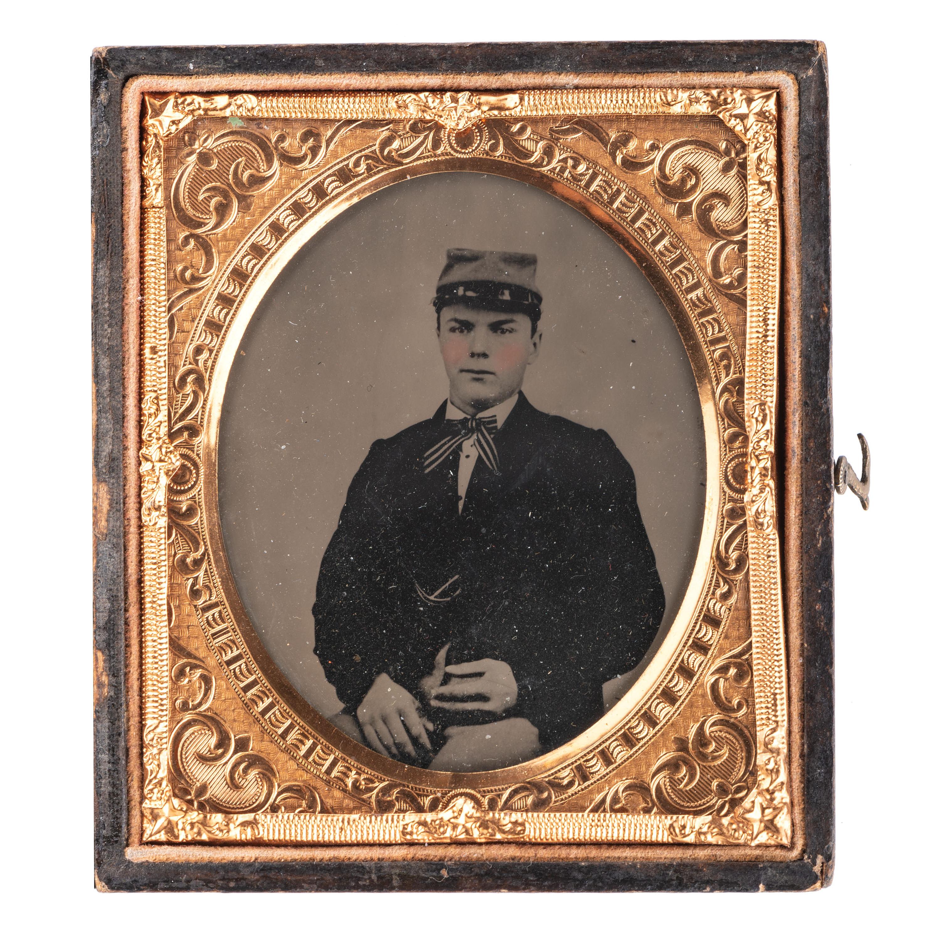 [CIVIL WAR]. A group of 2 cased images, incl. sixth plate tintype of Jos. Banks, 3rd New York Artillery. Washington, DC: Bell & Bro., 1860s.